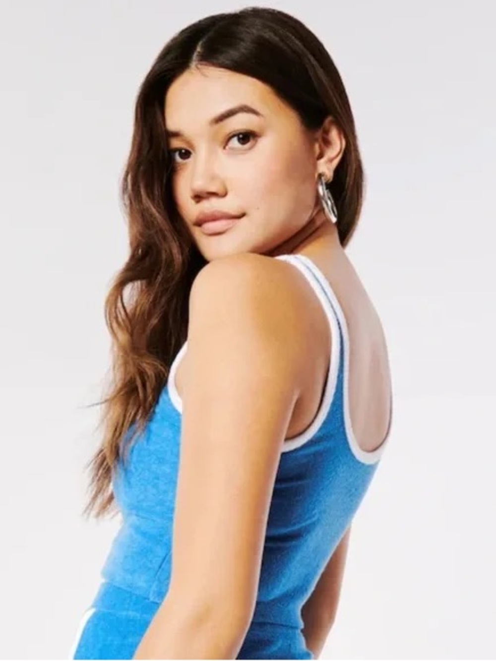 Hollister Terry Cloth Crop Top Tank Blue White Retro Size Medium